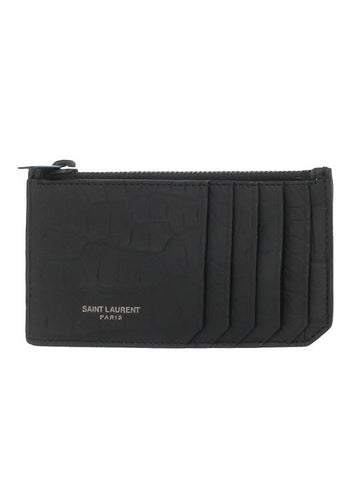 Real Crocodile Leather Card Wallet Black - SAINT LAURENT - BALAAN 1