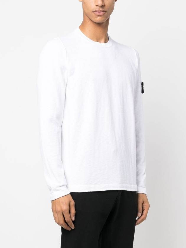 Logo Patch Crew Neck Cotton Nylon Knit Top White - STONE ISLAND - BALAAN 4