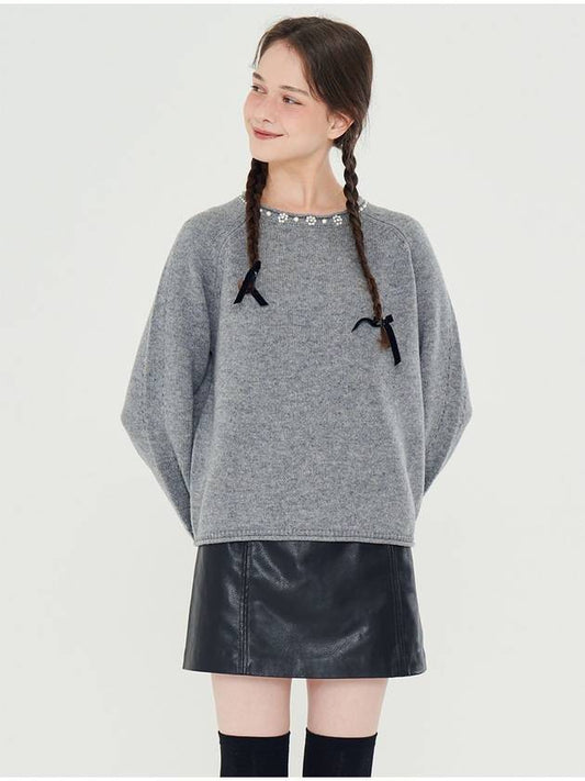 MET jewelry neck wool knit gray - METAPHER - BALAAN 2