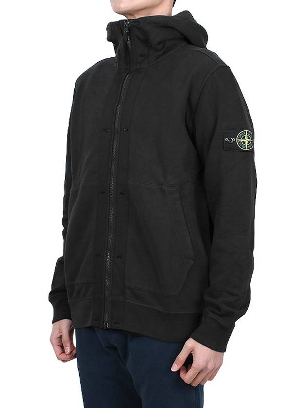 Brushed Cotton Fleece Garment Dyed Hooded Zip Up Black - STONE ISLAND - BALAAN 5