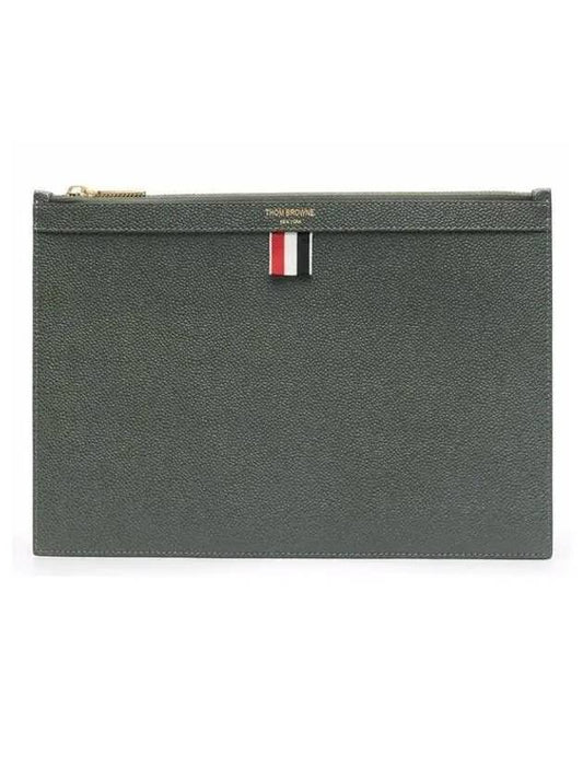 Pebble Grain Three Stripes Zipper Small Clutch Bag Dark Grey - THOM BROWNE - BALAAN 2