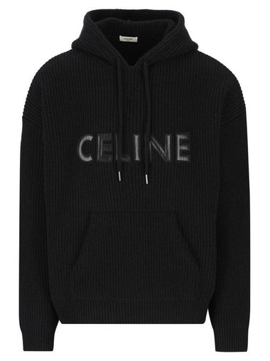 Logo Monochromic Wool Hoodie Black - CELINE - BALAAN 1