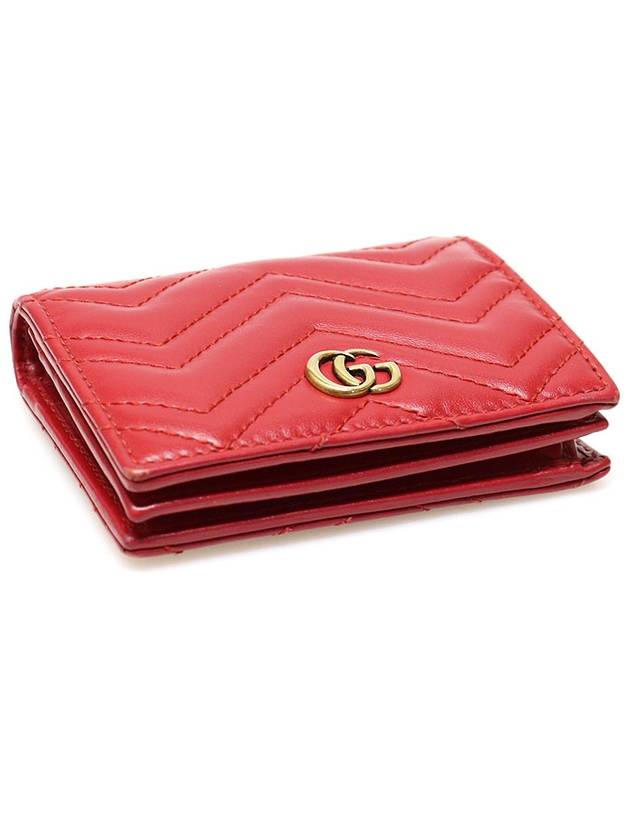 466492 Red Matelasse Chevron Leather Gold Plated GG Marmont Card Case Half Wallet - GUCCI - BALAAN 3