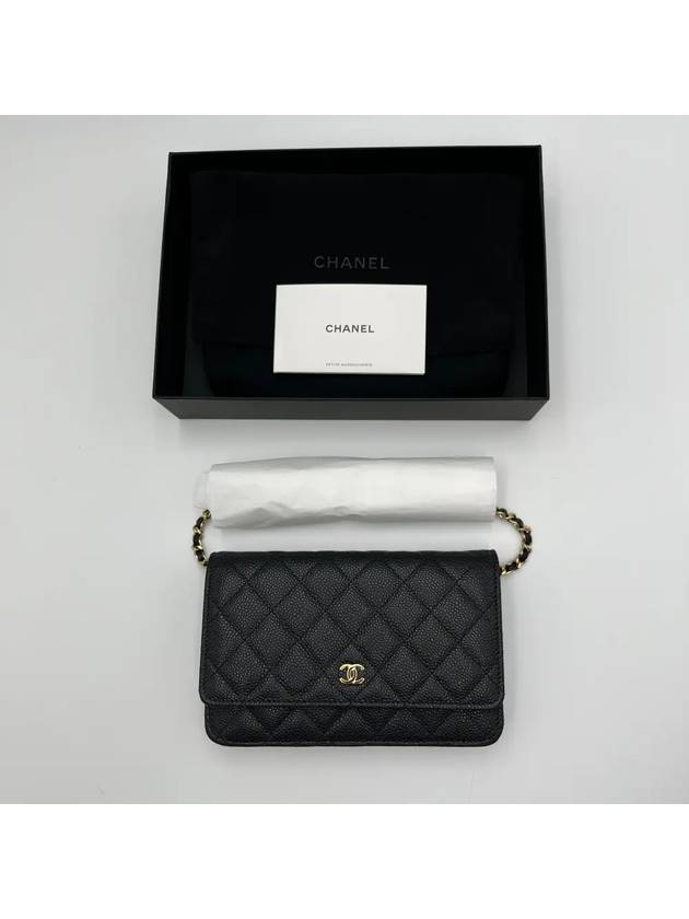 Classic Wallet On Chain Crossbody Bag Grained Calfskin Gold Black - CHANEL - BALAAN 6