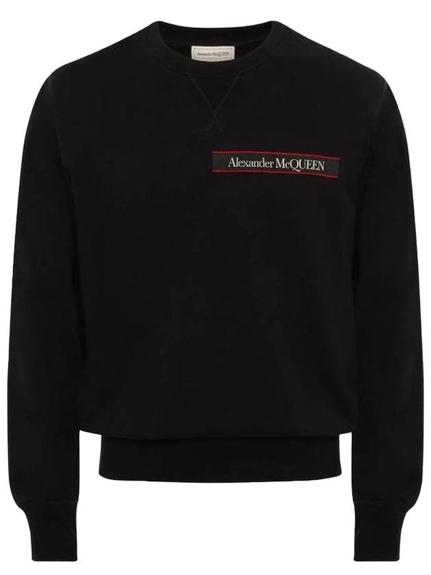 selvedge logo tape detail sweatshirt black - ALEXANDER MCQUEEN - BALAAN.