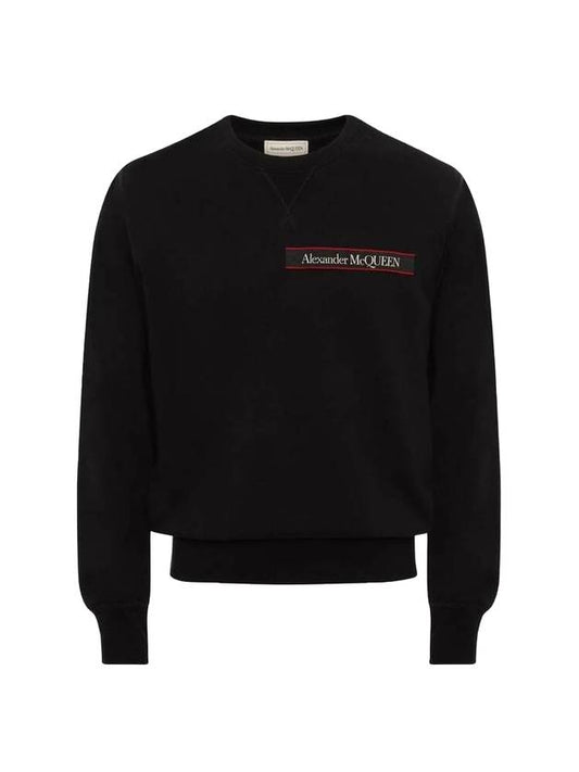 selvedge logo tape detail sweatshirt black - ALEXANDER MCQUEEN - BALAAN.