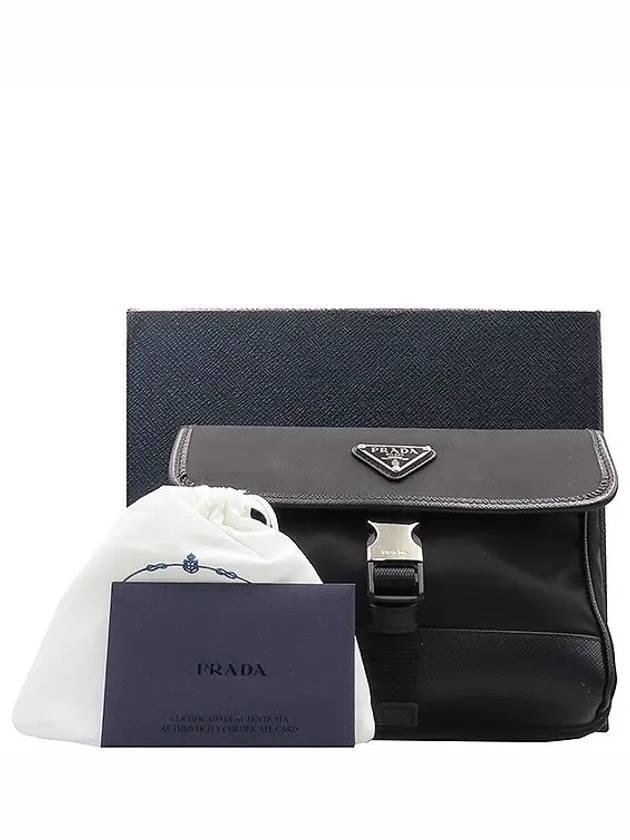 2ZH108 Black Re Nylon and Saffiano Leather Cell Phone Case Cross Bag - PRADA - BALAAN 1