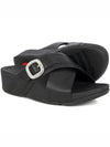 Lulu Crystal Buckle Cross Leather Slippers Black - FITFLOP - BALAAN 3