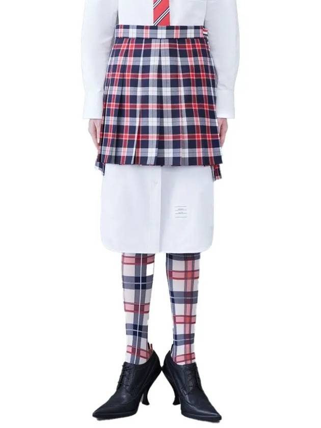 Women's Tartan Twill Mini Pleated Skirt Blue - THOM BROWNE - BALAAN 2