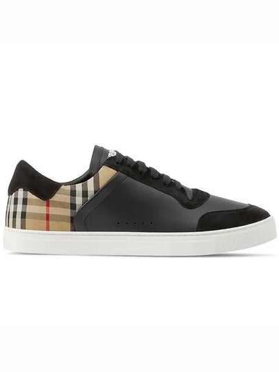 Checked Leather Suede Low Top Sneakers Black - BURBERRY - BALAAN 2