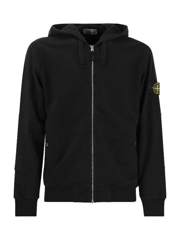 Logo Patch Cotton Zip Up Hoodie Balck - STONE ISLAND - BALAAN 3