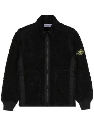 Kids Garment Dyed Cotton Polyester Terry Zip Up Jacket Black - STONE ISLAND - BALAAN 1