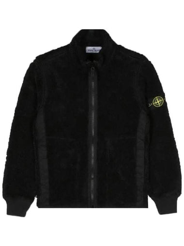 Kids Garment Dyed Cotton Polyester Terry Zip Up Jacket Black - STONE ISLAND - BALAAN 1