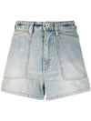 Women's Logo Patch Stone Washed Denim Shorts Blue - KENZO - BALAAN 1