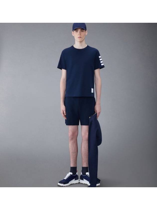 4-Bar Striped Cotton Short Sleeve T-Shirt Navy - THOM BROWNE - BALAAN 9