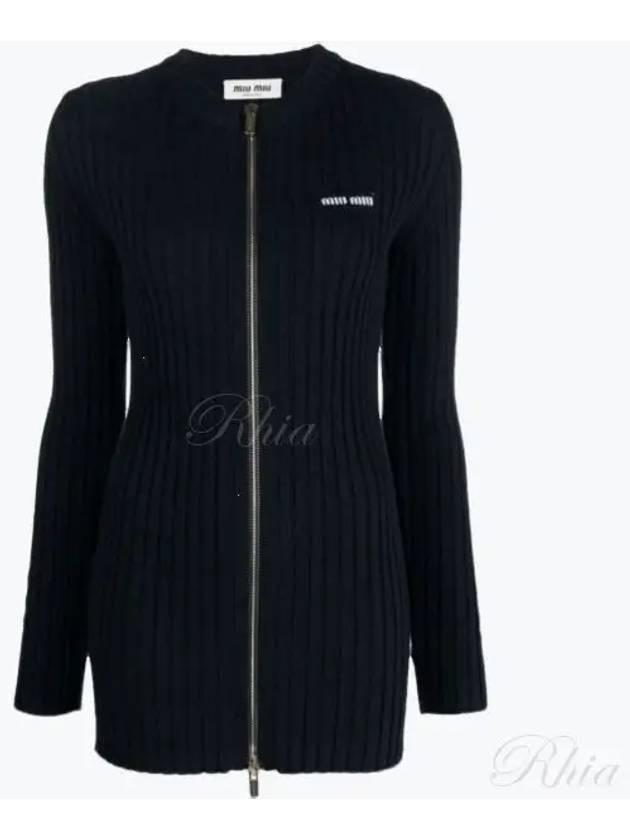 Women's Logo Knit Cardigan Short Dress Navy - MIU MIU - BALAAN 2