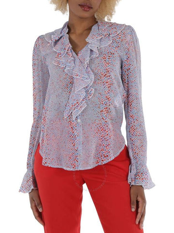 See by Chloe Ladies Grey Floral Print Ruffle Blouse, Brand Size 34 (US Size 0) - CHLOE - BALAAN 1