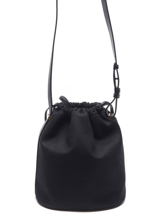 Embroidered Felt Smooth Leather Rib Gauche Lace Bucket Bag Black - SAINT LAURENT - BALAAN 5