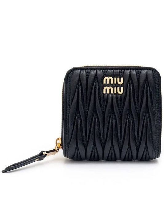 Matelasse Logo Zip Around Half Wallet Black - MIU MIU - BALAAN 2