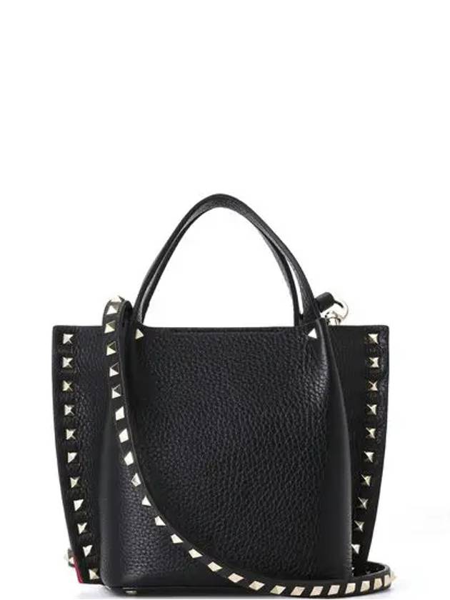 Rockstud Strap Tote Bag Black - VALENTINO - BALAAN 4