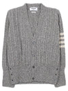 Donegal Twist Cable 4 Bar Classic V Neck Cardigan Light Grey - THOM BROWNE - BALAAN 2