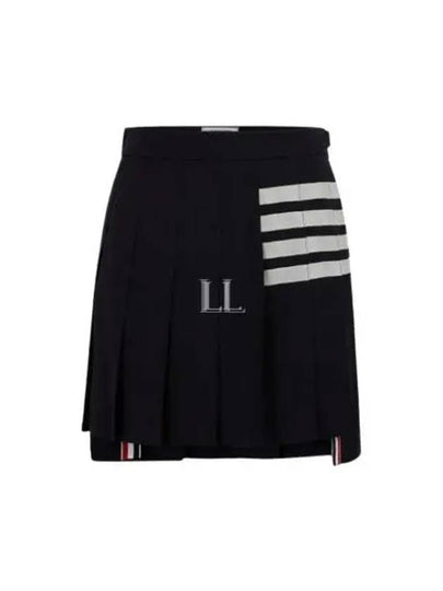 4 Bar Logo Plain Weave Wool Pleated Skirt Navy - THOM BROWNE - BALAAN 2