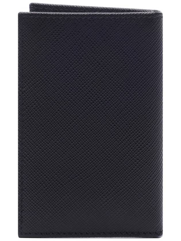 Saffiano Triangular Logo Flap Card Wallet Black - PRADA - BALAAN 5