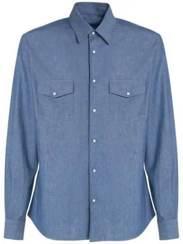 Thomas Pearl Button Denim Long Sleeve Shirt Blue - LORO PIANA - BALAAN 2