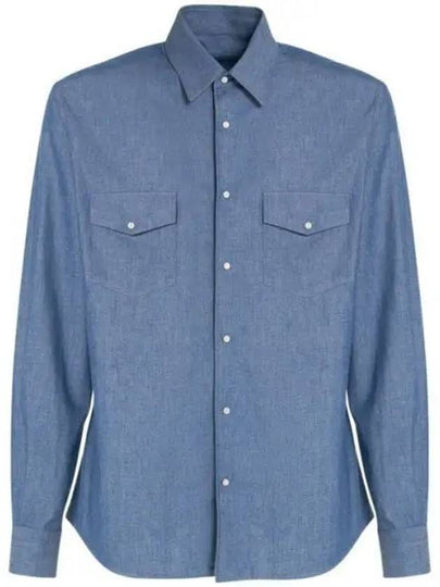 Thomas Pearl Button Denim Long Sleeve Shirt Blue - LORO PIANA - BALAAN 2