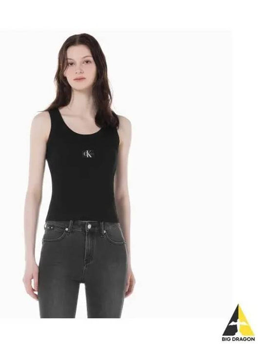 JEANS Women s Black Woven Label Rib Tank Top J222566 BEH - CALVIN KLEIN - BALAAN 1