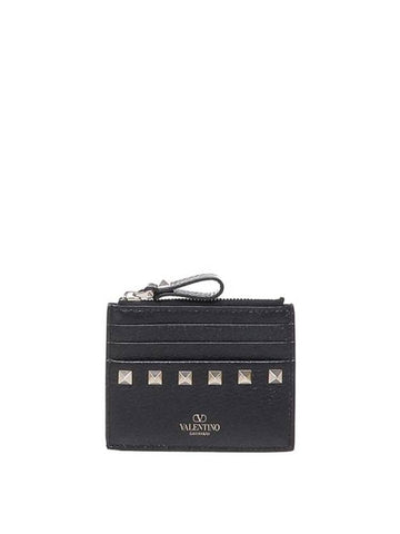 Rockstud Card Wallet Black - VALENTINO - BALAAN 1