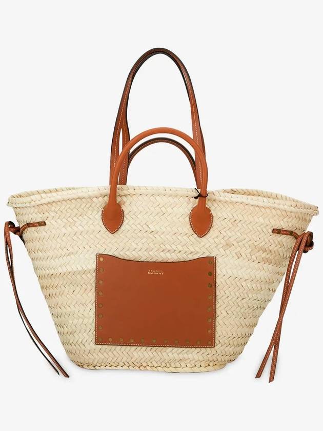 Cadix Raffia Leather Basket Tote Bag Natural Cognac - ISABEL MARANT - BALAAN 3