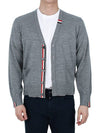 Men's Jersey Stitch V-Neck Cardigan Light Grey - THOM BROWNE - BALAAN 4