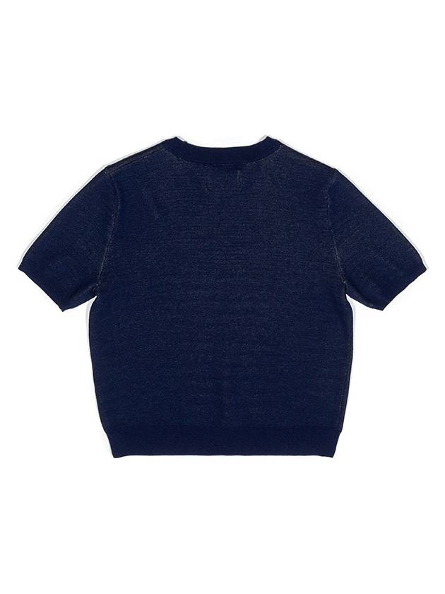 Women's Royal Sandwich Jacquard Crop Top Navy - IOEDLE - BALAAN 4