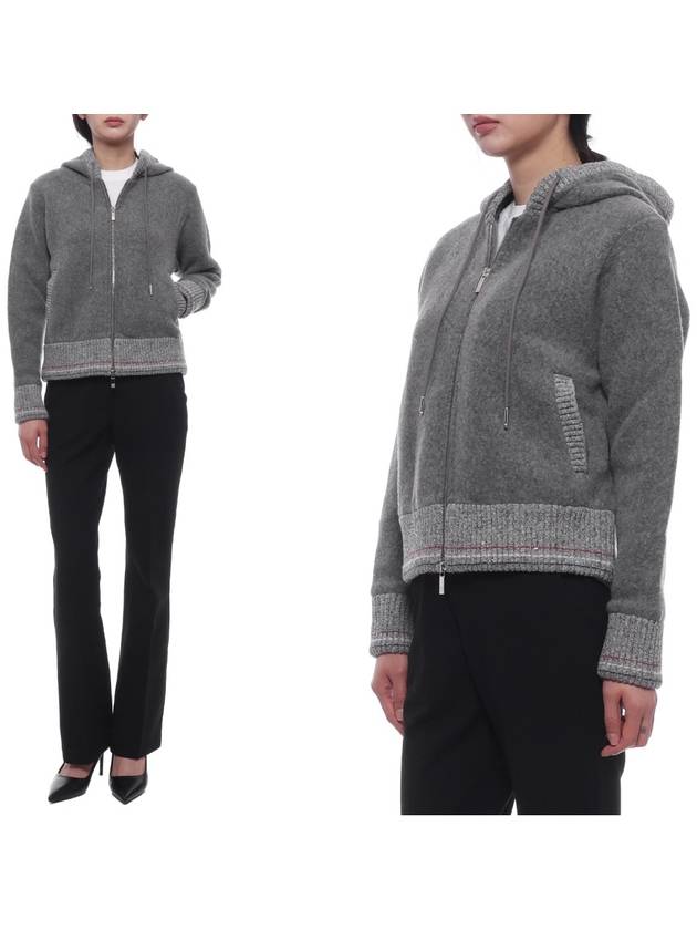 Drawstring Wool Fleece Zip-Up Hoodie Grey - THOM BROWNE - BALAAN 3