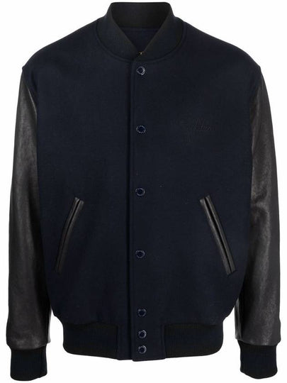 Distressed Leather Sleeve Wool Bomber Jacket Dark Blue - GOLDEN GOOSE - BALAAN 2