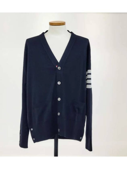 Men's Sustainable Classic Diagonal Wool Cardigan Navy - THOM BROWNE - BALAAN 2