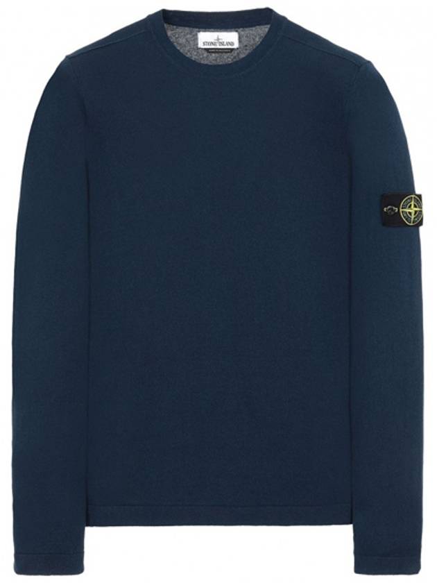 Men's Wappen Patch Crew Neck Cotton Knit Top Navy - STONE ISLAND - BALAAN 2