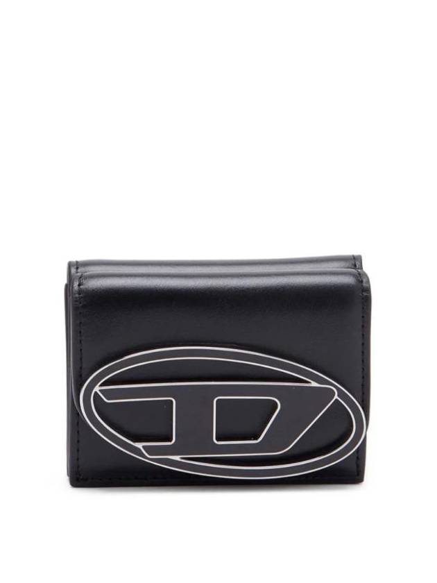 1DR Tri Fold Leather Wallet Black - DIESEL - BALAAN 1