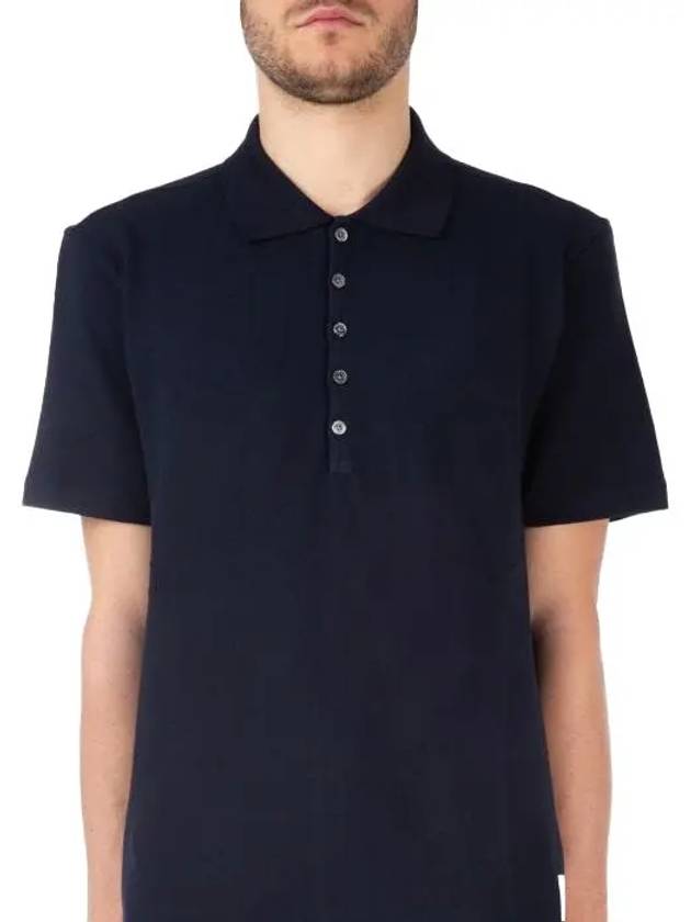 Men's Cotton Pique Center Bag Striped Short Sleeve Polo Shirt  Navy - THOM BROWNE - BALAAN 3