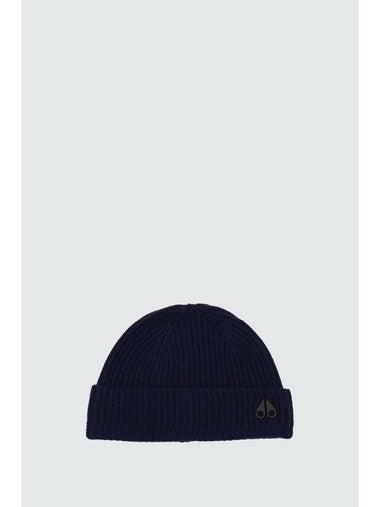 Logo Patch Wool Beanie Navy - MOOSE KNUCKLES - BALAAN 1