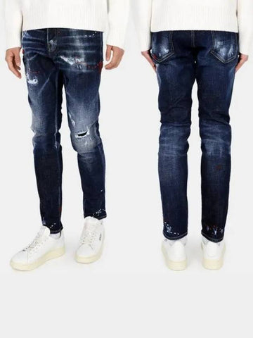 Dique Men s Stitch Heart Embroidery Painting Washed Crotch Jeans S74LB1151 270695 1064244 - DSQUARED2 - BALAAN 1