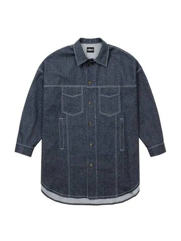 Recycled Denim Oversized Shirt Jacket NAVY - AJOBYAJO - BALAAN 1