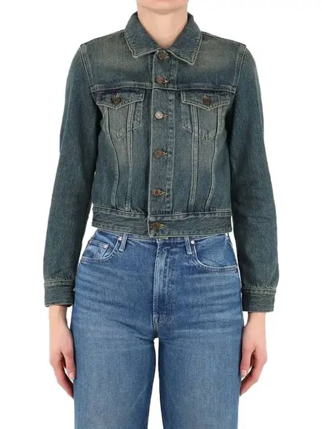 Vintage Washed Crop Denim Jacket Blue - SAINT LAURENT - BALAAN 3