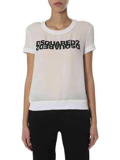 Women's Logo Silk Short Sleeve T-Shirt White - DSQUARED2 - BALAAN 2