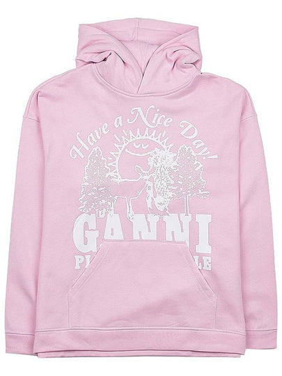 Women's Logo Print Organic Cotton Hoodie Pink - GANNI - BALAAN 2