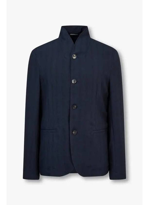 Men s Striped Pattern High Neck Jacket Navy - EMPORIO ARMANI - BALAAN 1