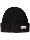 Logo Patch Knit Beanie Black - GANNI - BALAAN 2