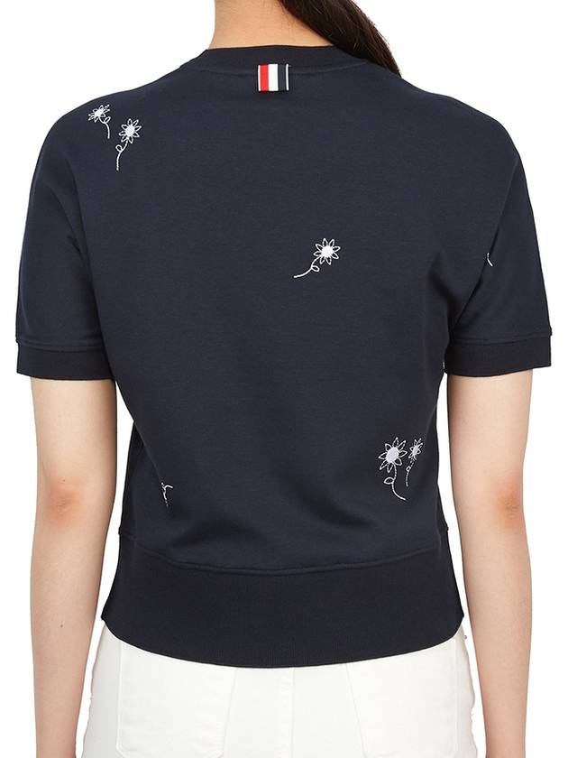 Embroidered Flower Dolman Short Sleeve T-Shirt Navy - THOM BROWNE - BALAAN 7