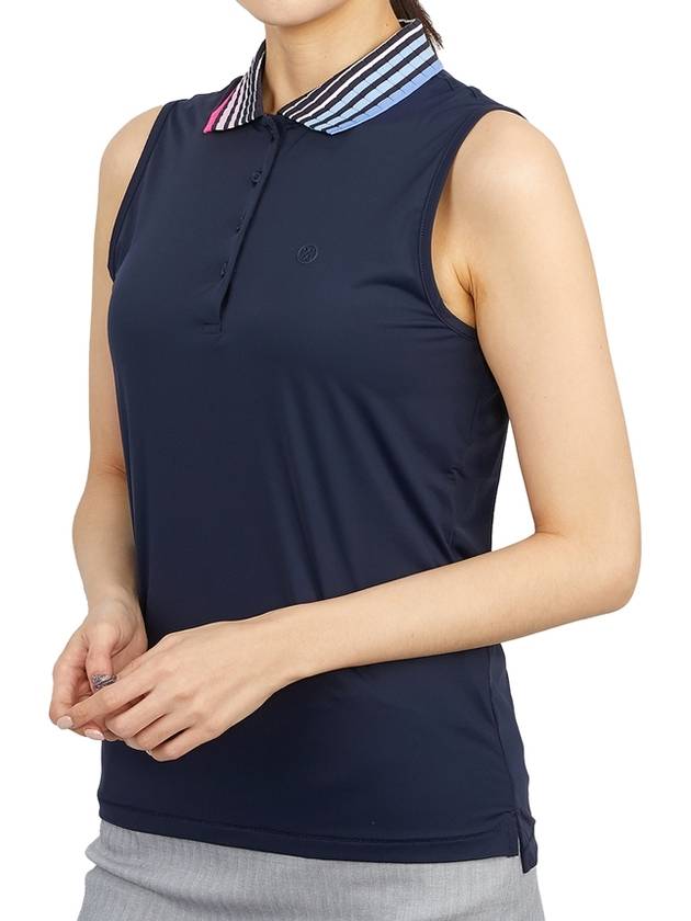 Women's Pleated Collar Sleeveless PK Shirt Navy - G/FORE - BALAAN 6